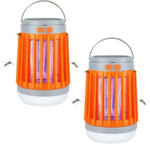 2025 2Pack Solar Bug Zapper Light Bulb 3 in 1 Mosquitoes Killer USB Rechargeable Camping Light Flashlight,IPX6 Waterproof Portable Light Bulb Zapper Outdoor for Travel Hiking,Doorway,Corridor,Balcony