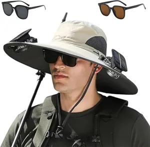 2025 New Ultralight Solar Fan Sun Hat, Wide Brim Solar Fan Hat USB Charging, for Men Fishing Camping UPF 50 