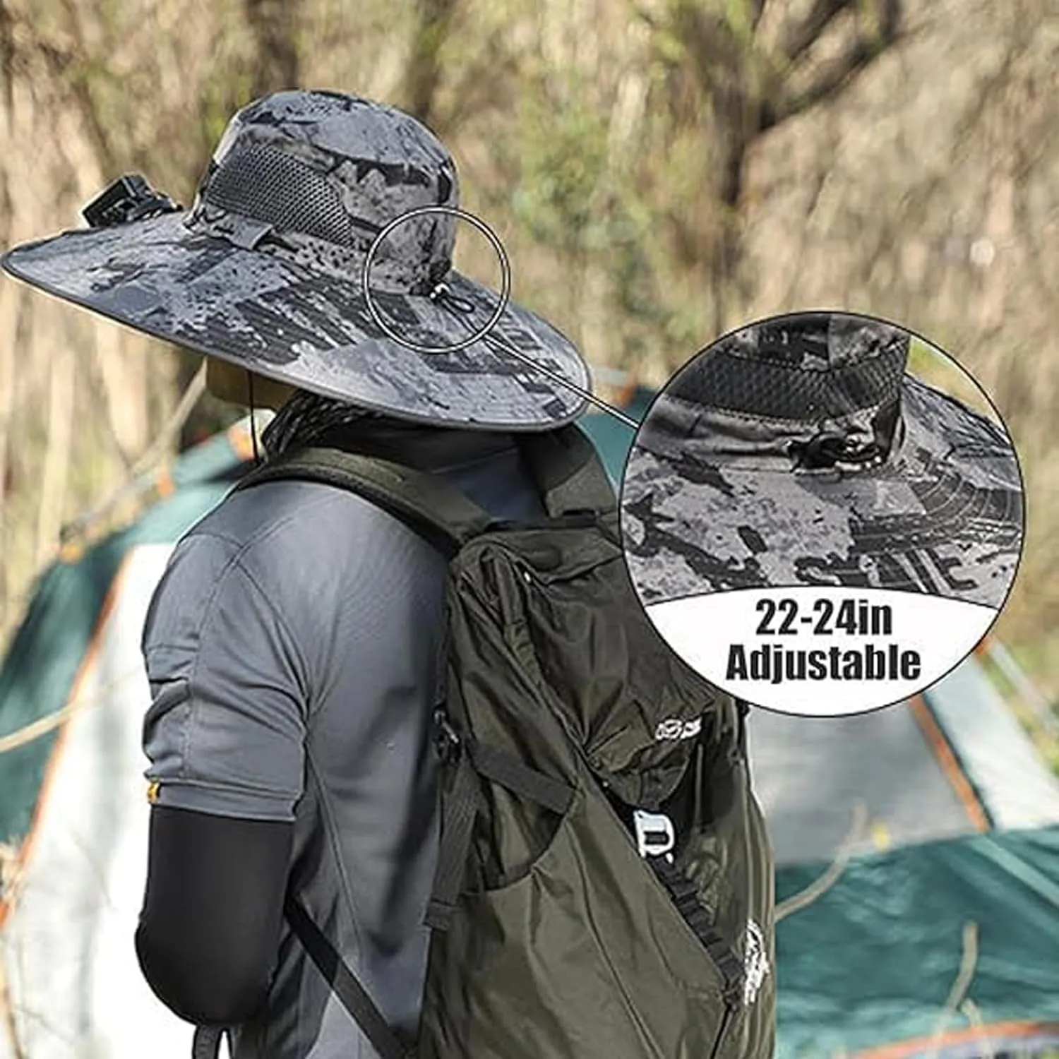 2025 New Ultralight Solar Fan Sun Hat, Wide Brim Solar Fan Hat USB Charging, for Men Fishing Camping UPF 50 