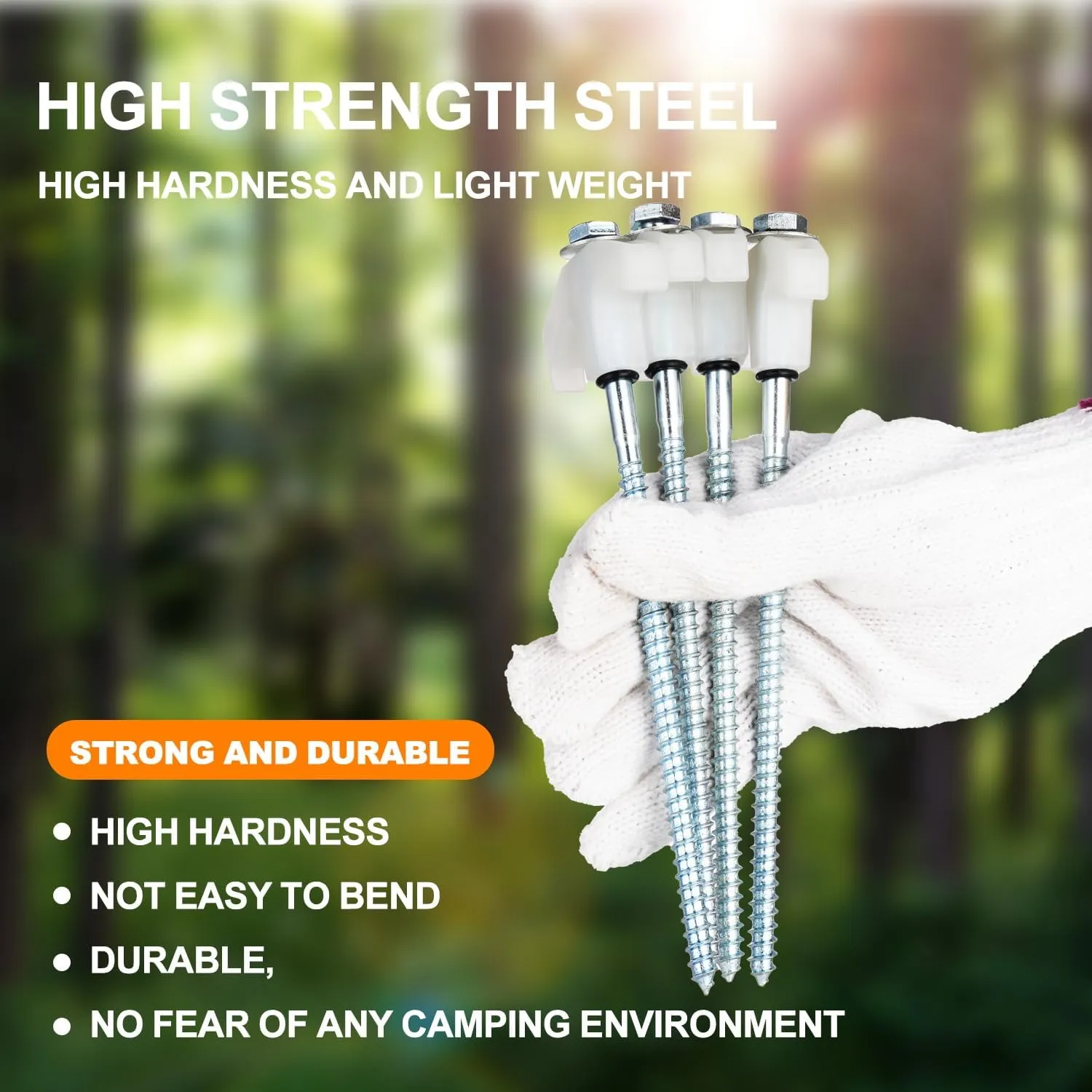 20PCS Camping Tent Stakes Heavy Duty,8 Inch Screw in Tent Stakes Heavy Duty,Nightglow Metal Tent Stakes,with Hex Head Driver,Nail Lifter,Ropes,White