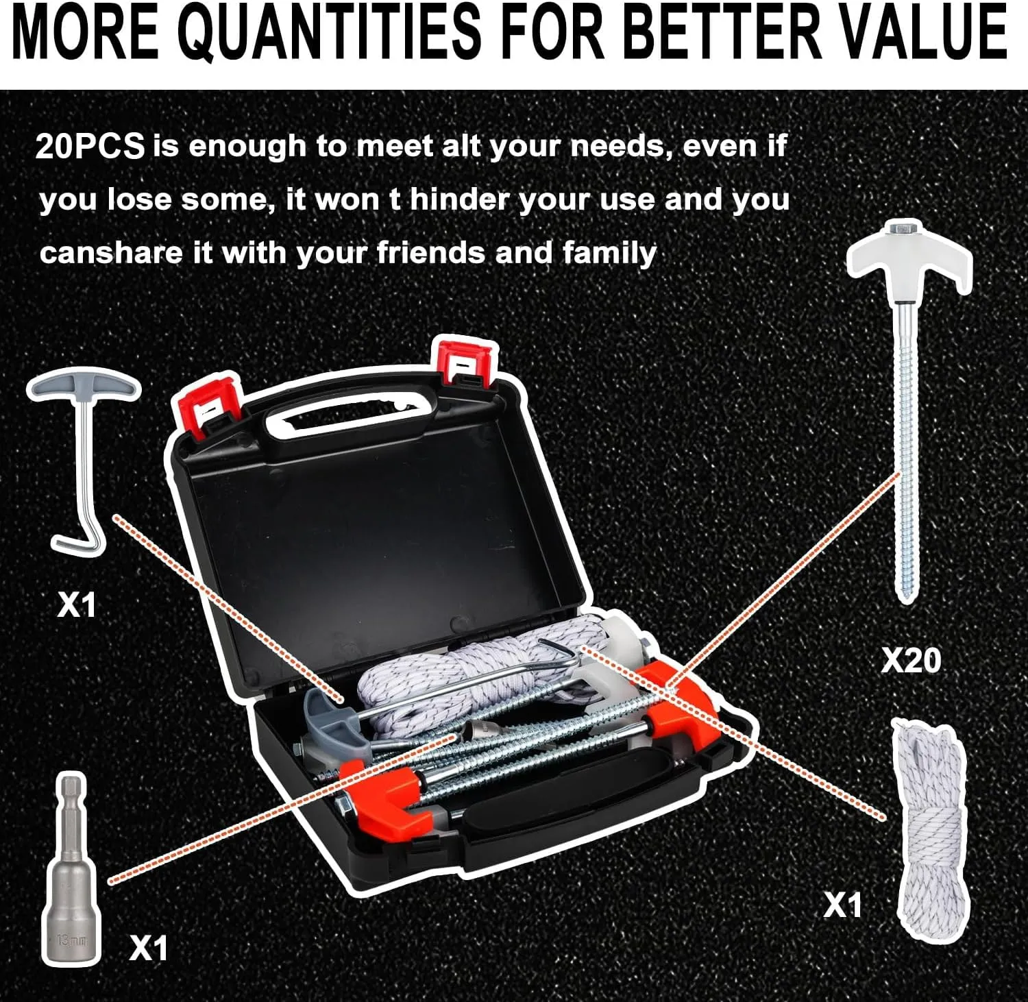 20PCS Camping Tent Stakes Heavy Duty,8 Inch Screw in Tent Stakes Heavy Duty,Nightglow Metal Tent Stakes,with Hex Head Driver,Nail Lifter,Ropes,White