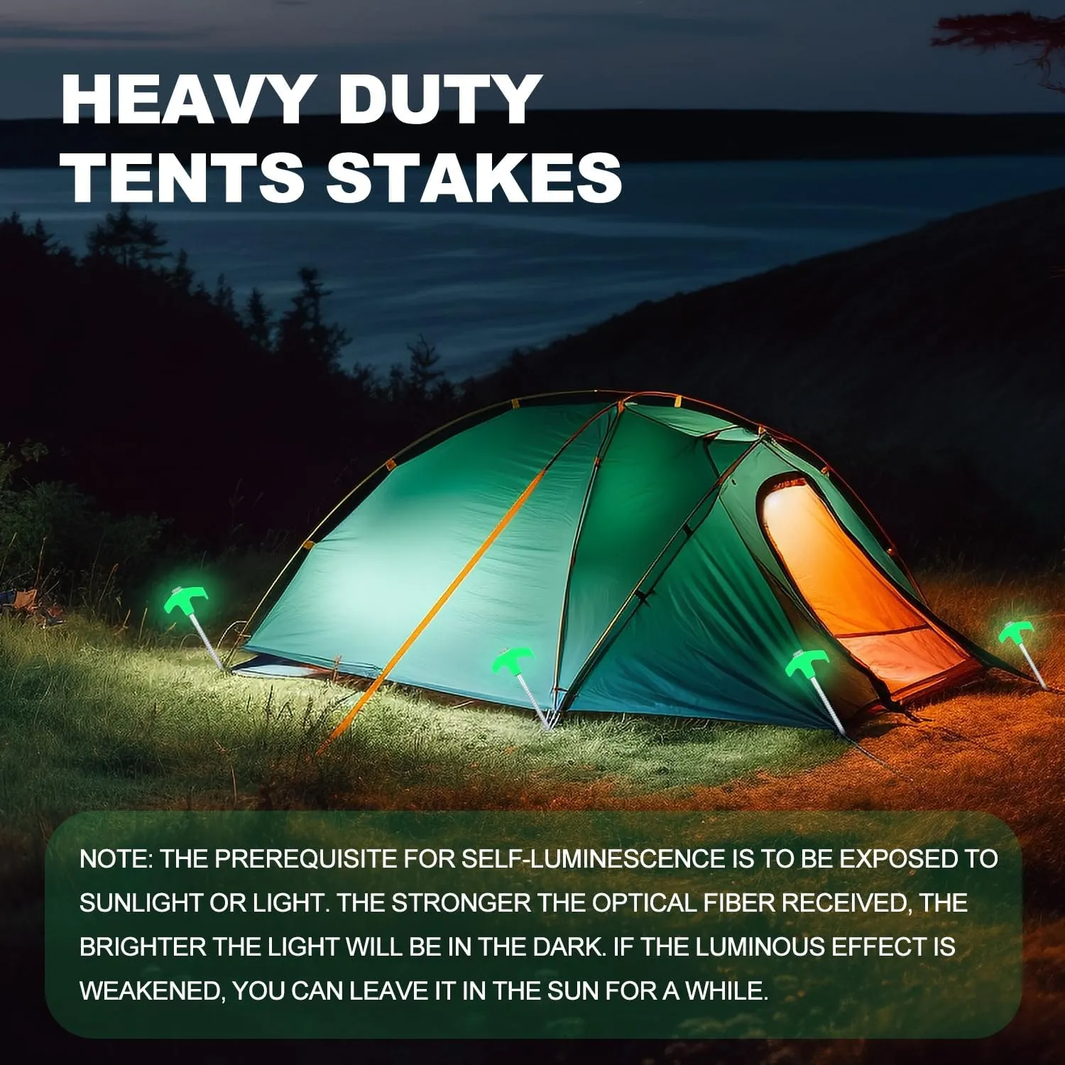 20PCS Camping Tent Stakes Heavy Duty,8 Inch Screw in Tent Stakes Heavy Duty,Nightglow Metal Tent Stakes,with Hex Head Driver,Nail Lifter,Ropes,White