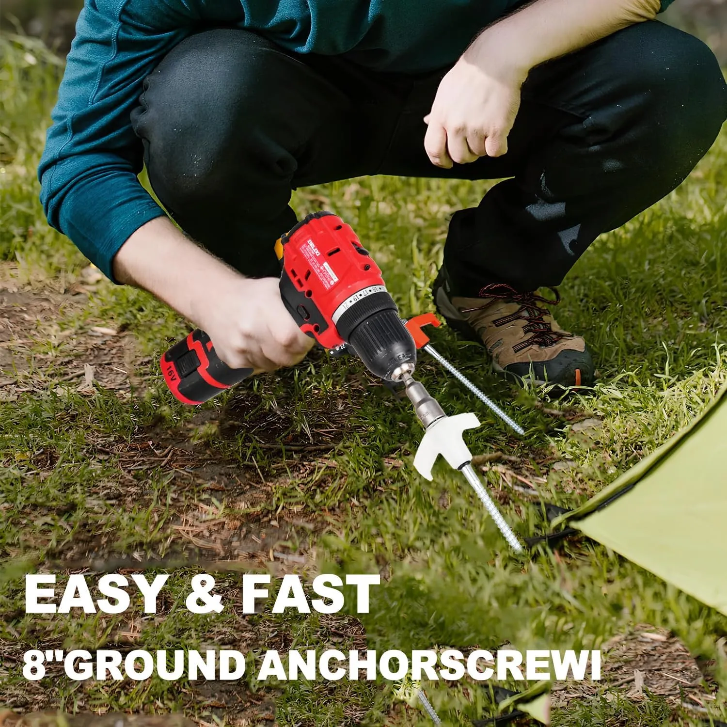 20PCS Camping Tent Stakes Heavy Duty,8 Inch Screw in Tent Stakes Heavy Duty,Nightglow Metal Tent Stakes,with Hex Head Driver,Nail Lifter,Ropes,White
