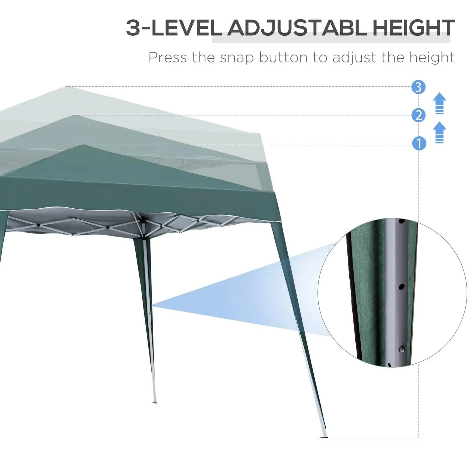 2.5 Party Slant X Instant 2.5 M Gazebo Patio, Garden, Event With 3 Green Height Outsunny For Base/ Pop Up Leg Bag, Adjustable Flat-rate discount Carry Tent Today only Shelter Top 3