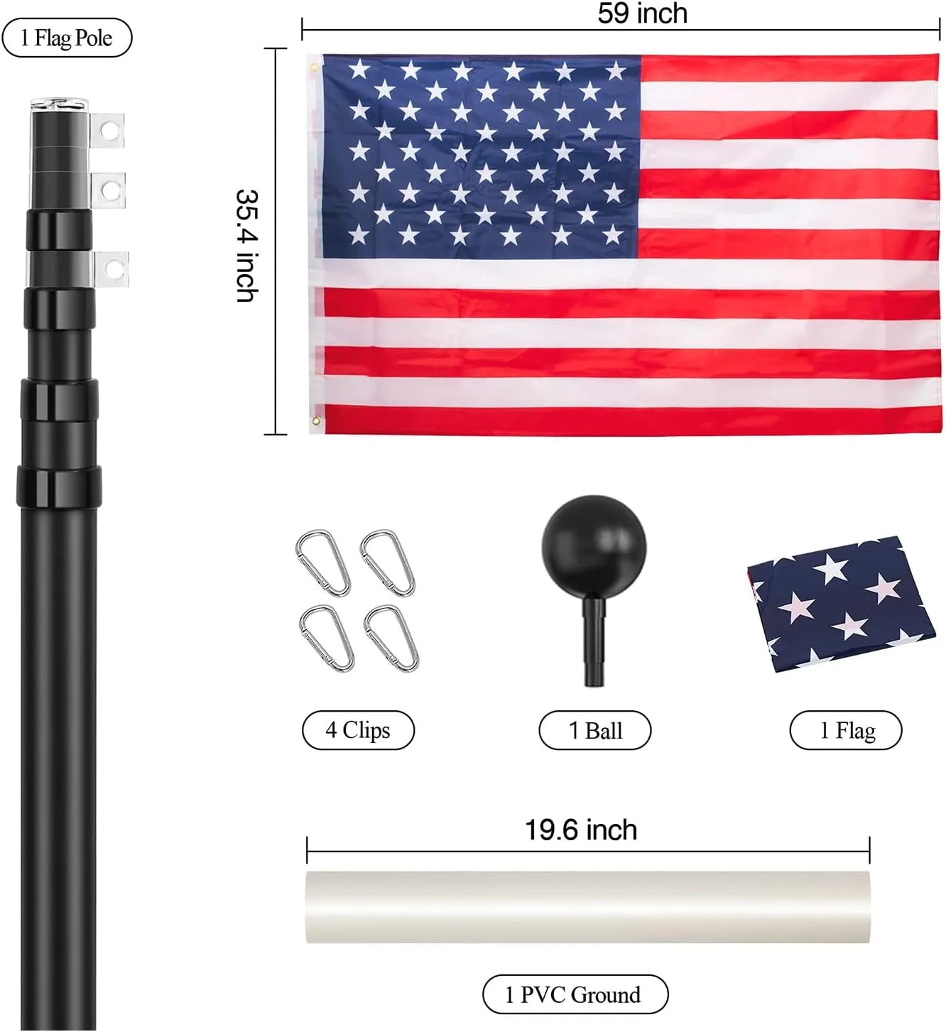 25FT Telescoping Flag Pole Kit, Extra Thick Heavy Duty 14 Gauge Aluminum Telescopic Flagpole, Inground with 3x5 American Flag, for Residential or Commercial