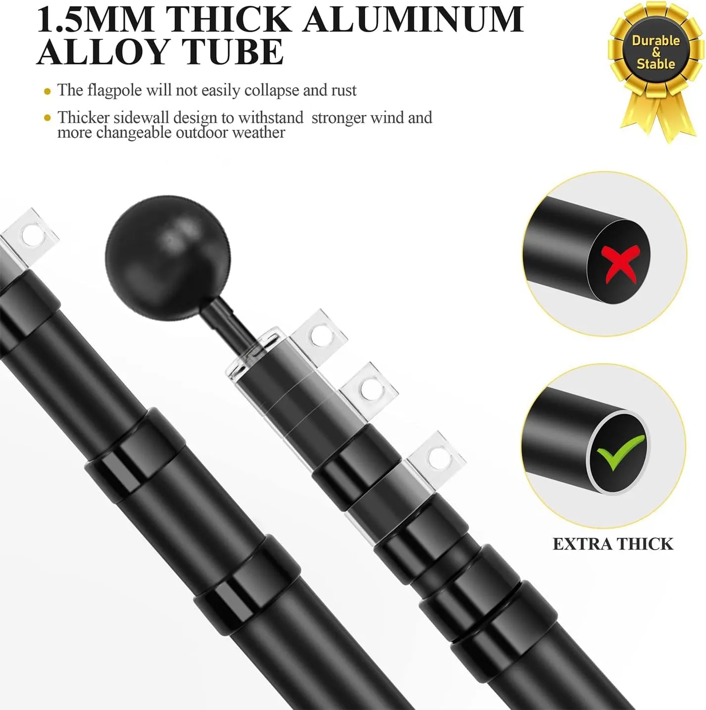 25FT Telescoping Flag Pole Kit, Extra Thick Heavy Duty 14 Gauge Aluminum Telescopic Flagpole, Inground with 3x5 American Flag, for Residential or Commercial