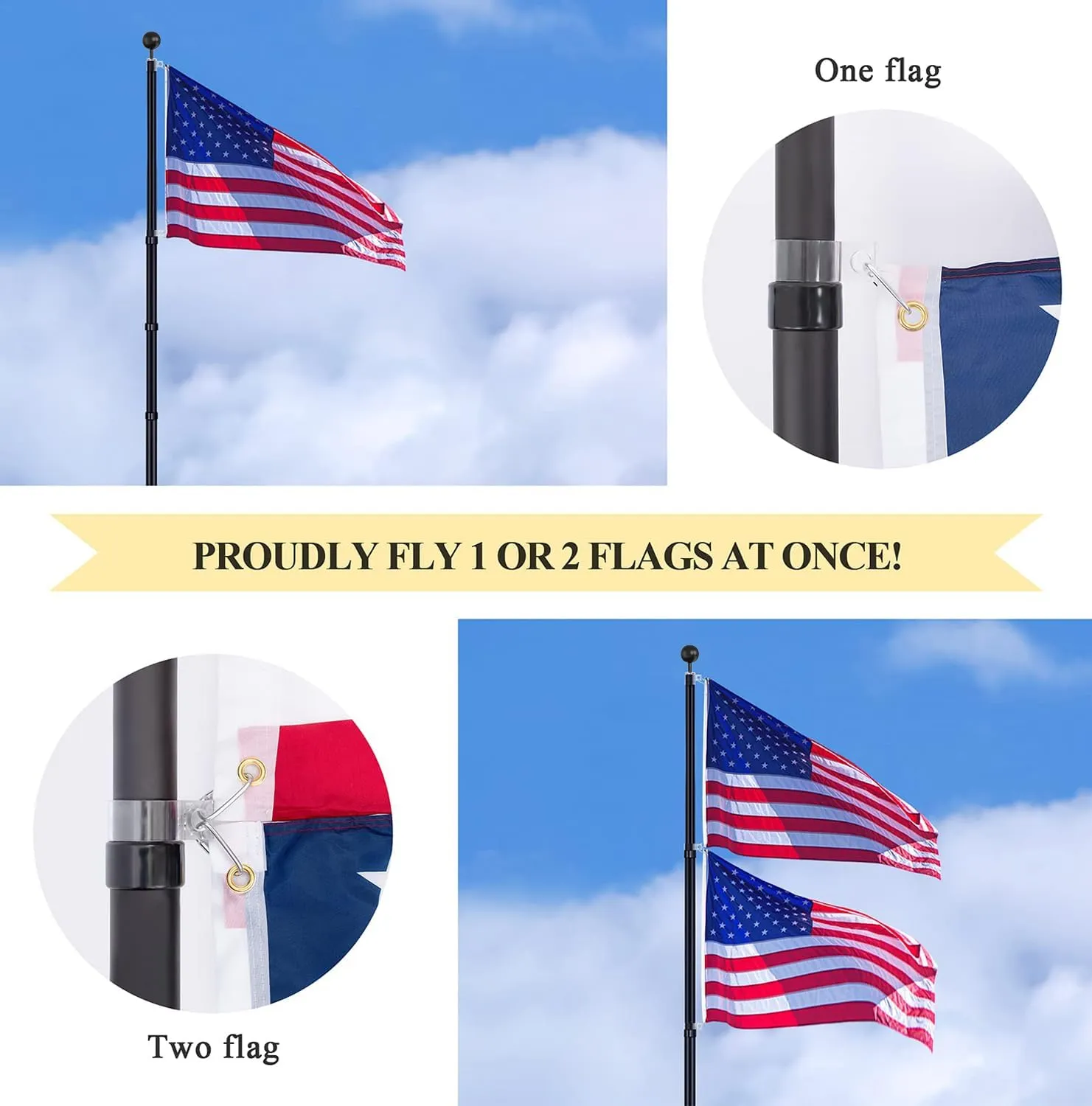 25FT Telescoping Flag Pole Kit, Extra Thick Heavy Duty 14 Gauge Aluminum Telescopic Flagpole, Inground with 3x5 American Flag, for Residential or Commercial