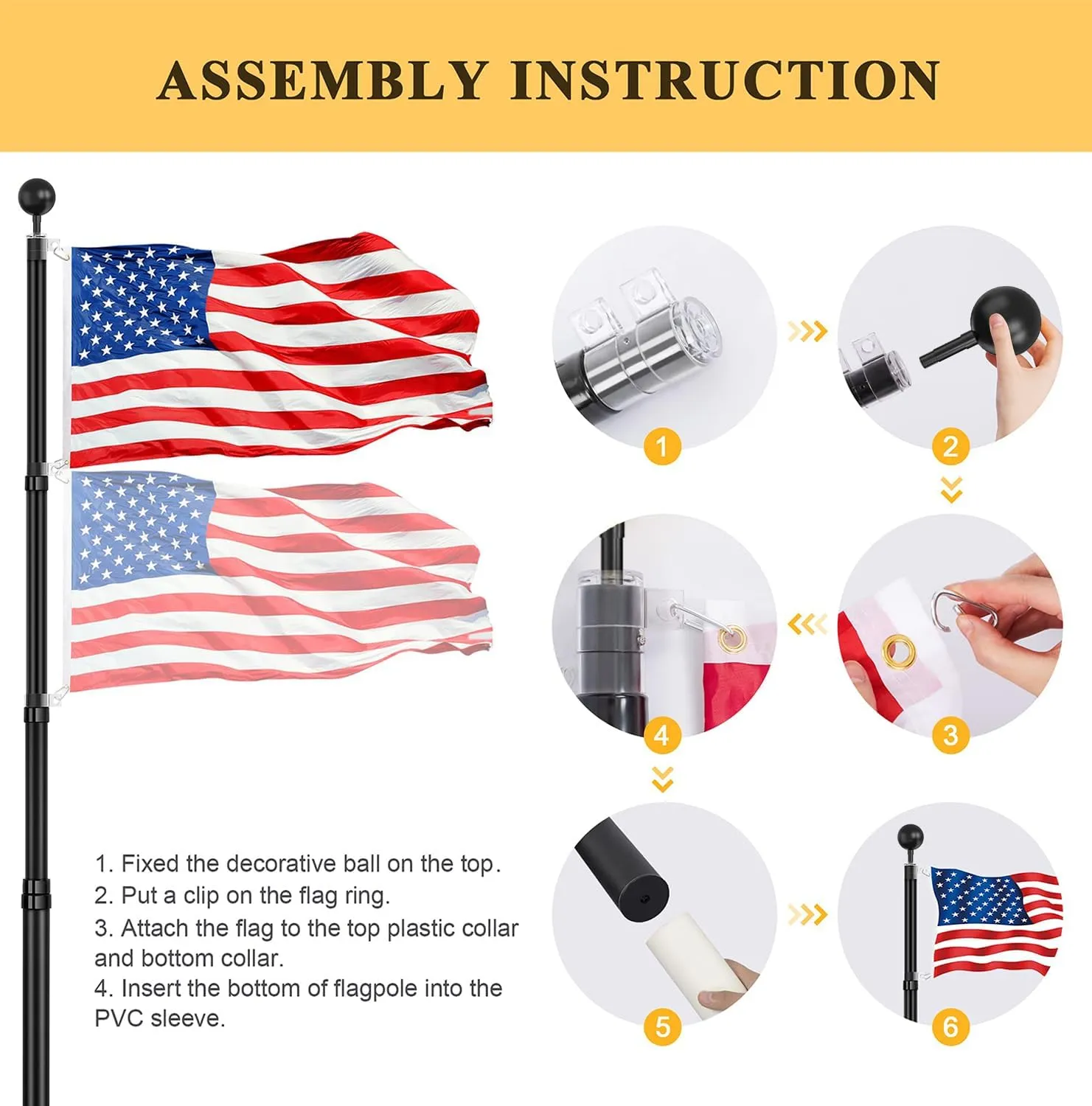 25FT Telescoping Flag Pole Kit, Extra Thick Heavy Duty 14 Gauge Aluminum Telescopic Flagpole, Inground with 3x5 American Flag, for Residential or Commercial