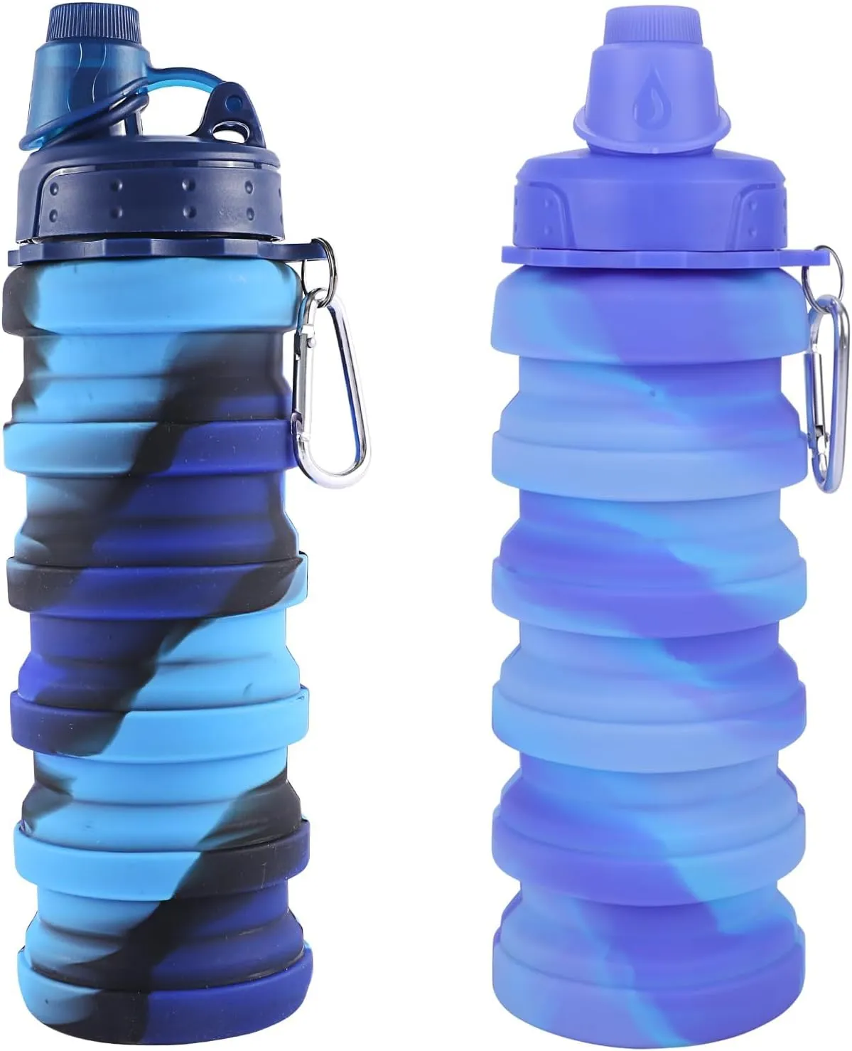 2PCS Blue & Purple Collapsible Water Bottles for Adults, Boys, Students, Kids, Foldable Water Bottles for Travel Camping Hiking, Portable Sports Water Bottles