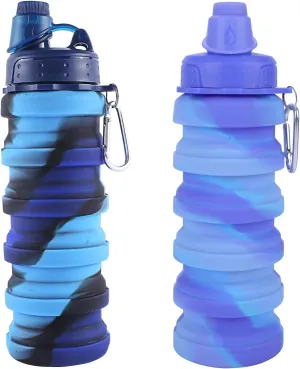 2PCS Blue & Purple Collapsible Water Bottles for Adults, Boys, Students, Kids, Foldable Water Bottles for Travel Camping Hiking, Portable Sports Water Bottles