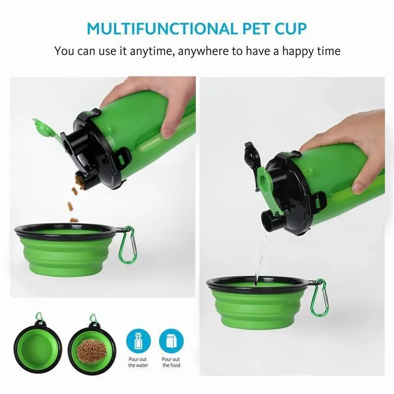 3-in-1 Portable Dog Feeder/Water Cup and Collapsible Bowl