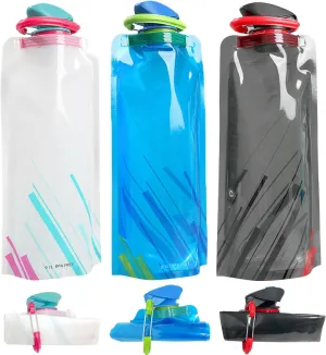 3 Pieces 700Ml Large Foldable Water Bottle Fully Collapsible Stock Bottle, Portable Water Bottle For Running Cycling Outdoor - Plastic, Multicolor