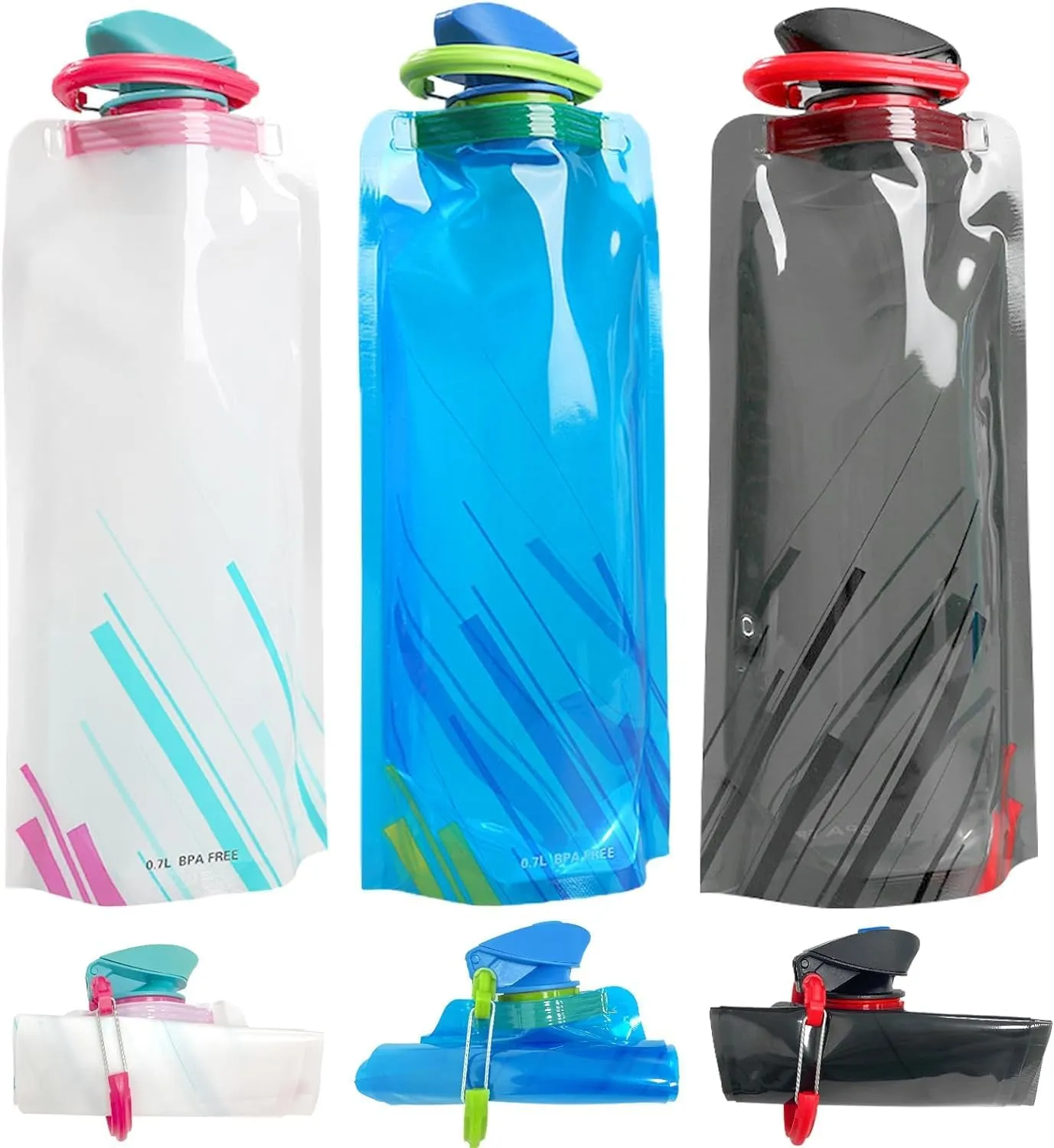3 Pieces 700Ml Large Foldable Water Bottle Fully Collapsible Stock Bottle, Portable Water Bottle For Running Cycling Outdoor - Plastic, Multicolor