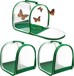 3 Pieces Small Butterfly Habitat Insect Mesh Cage Caterpillar Enclosure Bug Terrarium with Carrying Handle for Observing Caterpillars, Monarch Butterflies, Ladybugs and Other Insects, 8 x 8 x 8 Inch