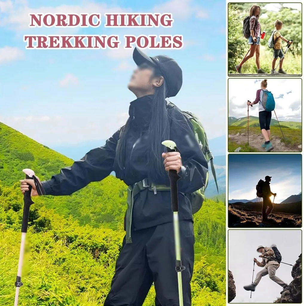 3-Stage Telescopic Trekking Poles, with EVA Grips, Adjustable Wrist Strap, Aluminum Alloy Nordic Hiking Gear, 2pc Per Set
