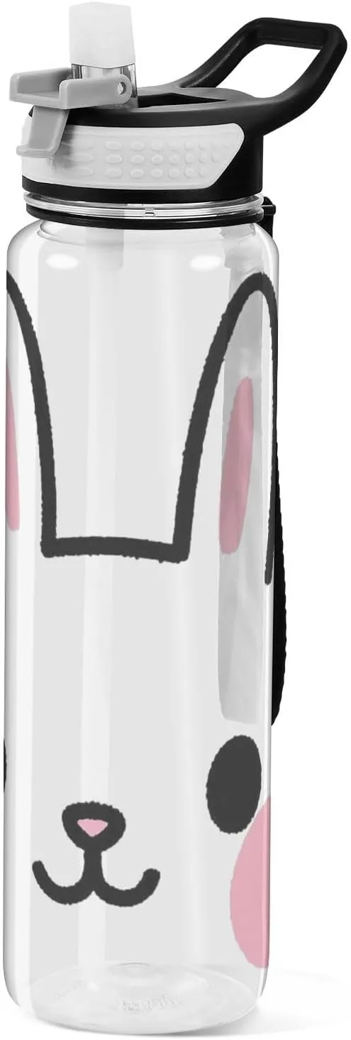 30 oz Cute Rabbit Water Bottle with Lid Tritan Non-BPA non toxic Large Water Jug with Spout for Unique Working Collapsible