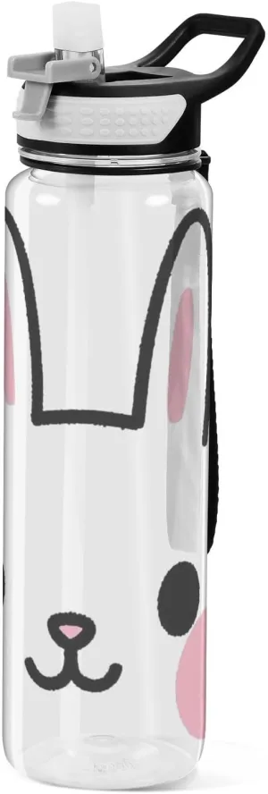 30 oz Cute Rabbit Water Bottle with Lid Tritan Non-BPA non toxic Large Water Jug with Spout for Unique Working Collapsible