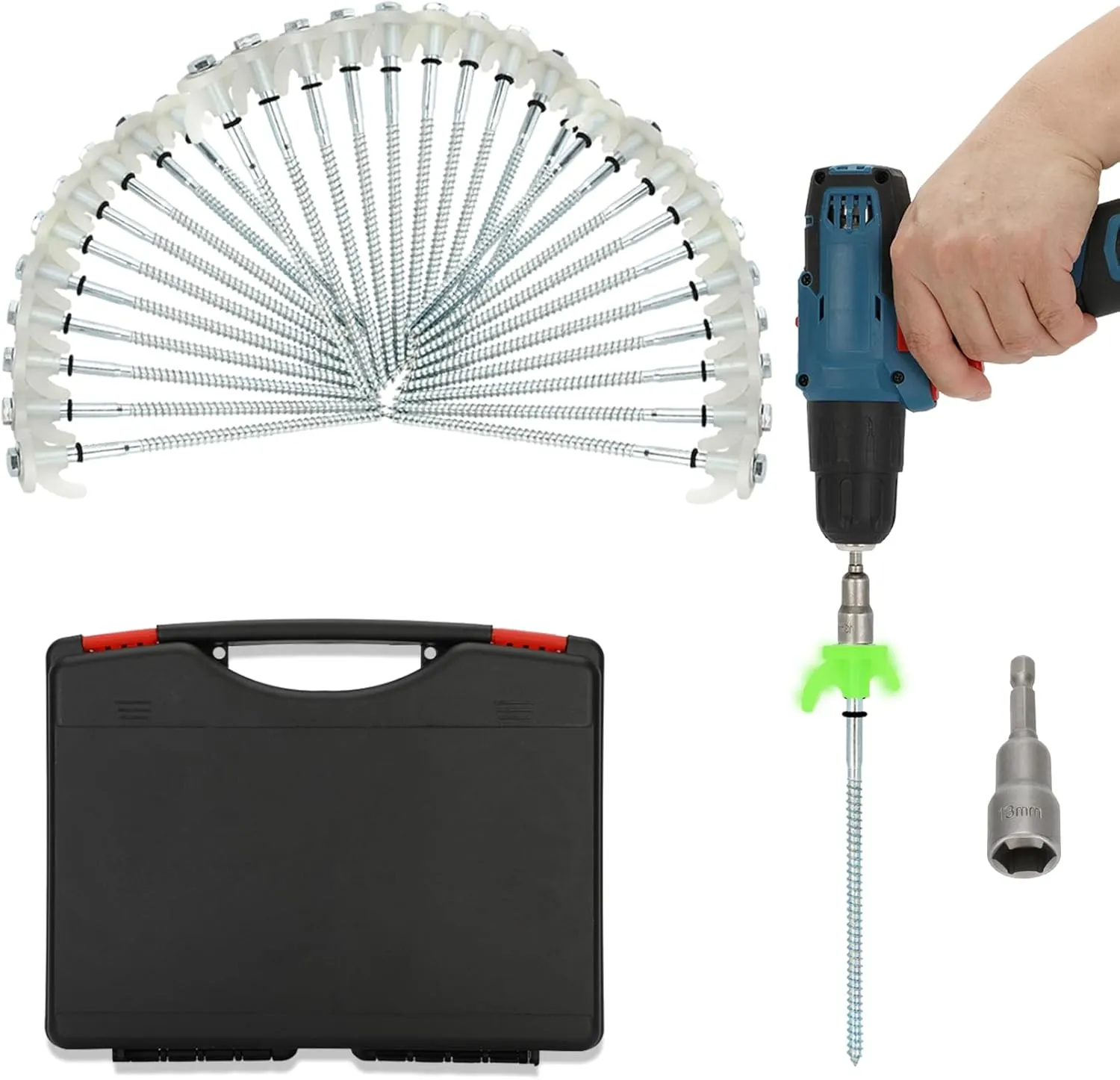 30 Pack 8" Heavy Duty Tent Stakes Screws- Glow in The Dark Metal Tent Stakes-Drill in Style Ground Anchor Screw in Pegs for Camping Patio Garden Awning Canopy Grassland, Comes with Hexagon Head Drive