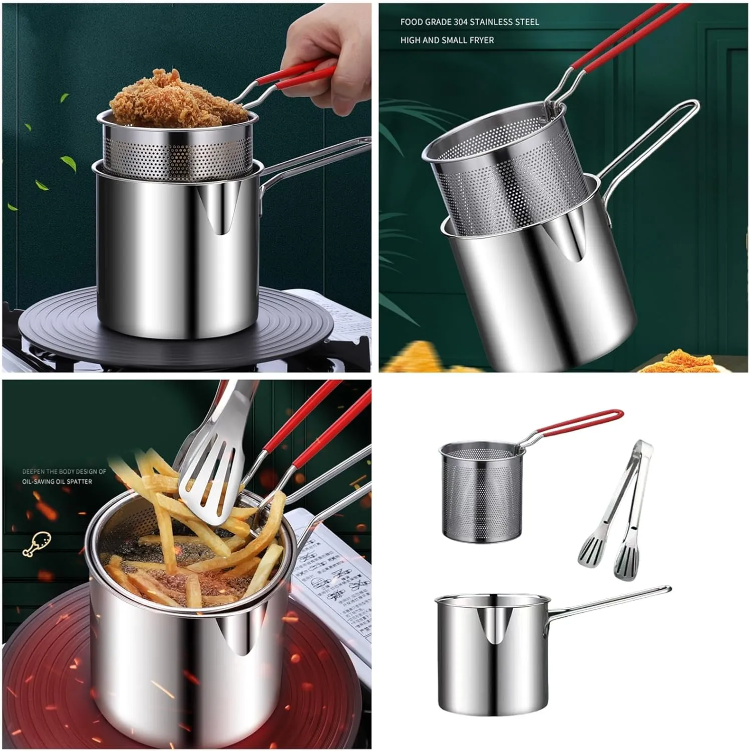 304Stainless Steel Fryers Outdoor Camping Frying Pans For Even Heat Distribution And Quick Cooking