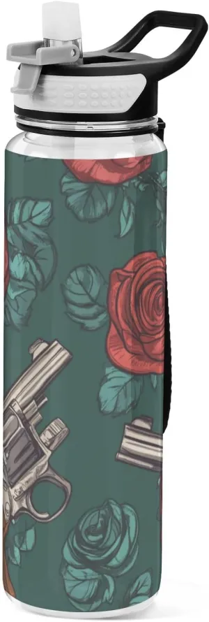 32oz Red Gothic Rose with Metal Slim Water Bottle with Straw Tritan BPA-Free non toxic Jugs for Drinking for Walking Collapsible
