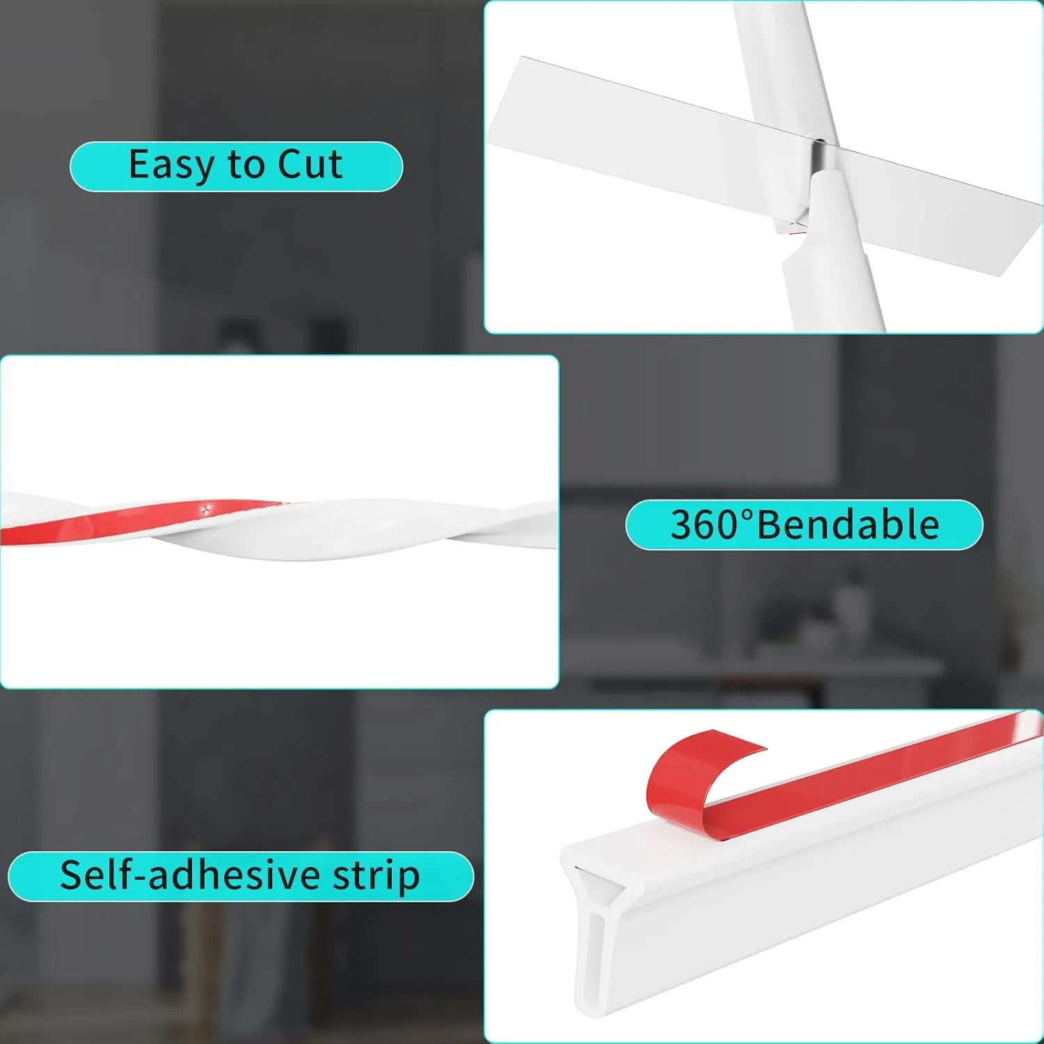 3ft/5ft/6ft/8ft10ft Collapsible Shower Threshold Water Dam Watei Barrier for Shower and Water Stopper Keeps Water Inside Water Threshold for Wet and Dry Separation (5ft, white)