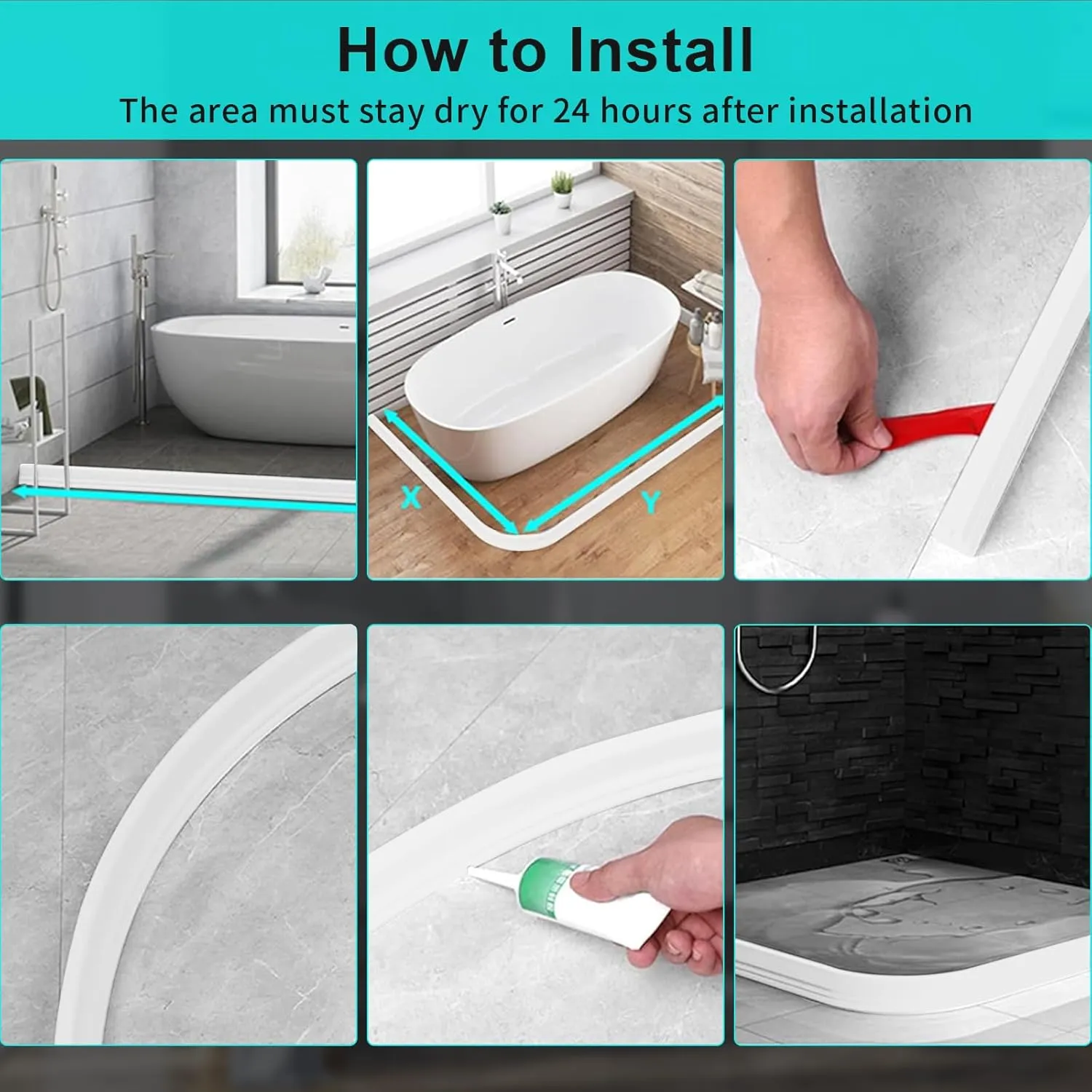3ft/5ft/6ft/8ft10ft Collapsible Shower Threshold Water Dam Watei Barrier for Shower and Water Stopper Keeps Water Inside Water Threshold for Wet and Dry Separation (5ft, white)