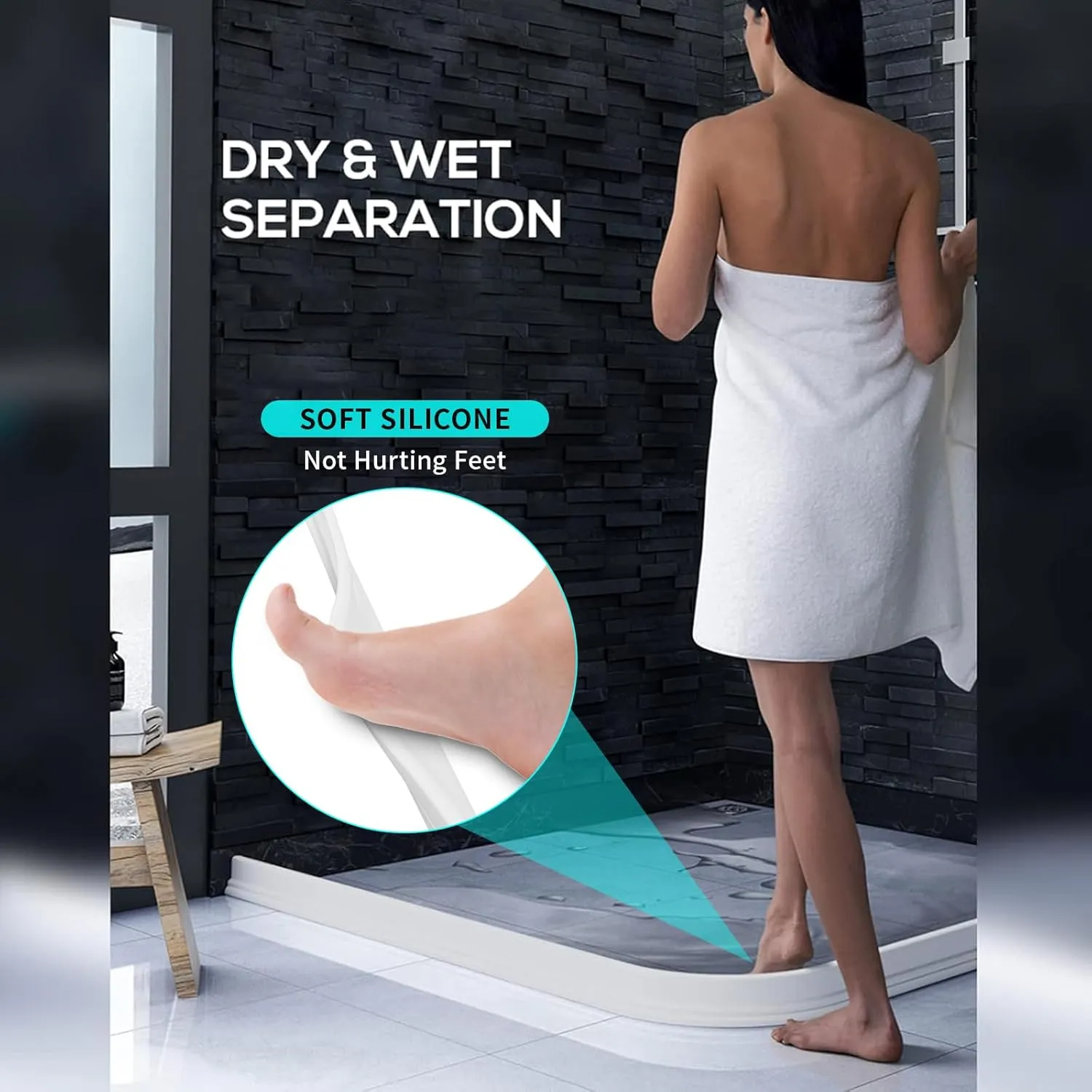 3ft/5ft/6ft/8ft10ft Collapsible Shower Threshold Water Dam Watei Barrier for Shower and Water Stopper Keeps Water Inside Water Threshold for Wet and Dry Separation (5ft, white)