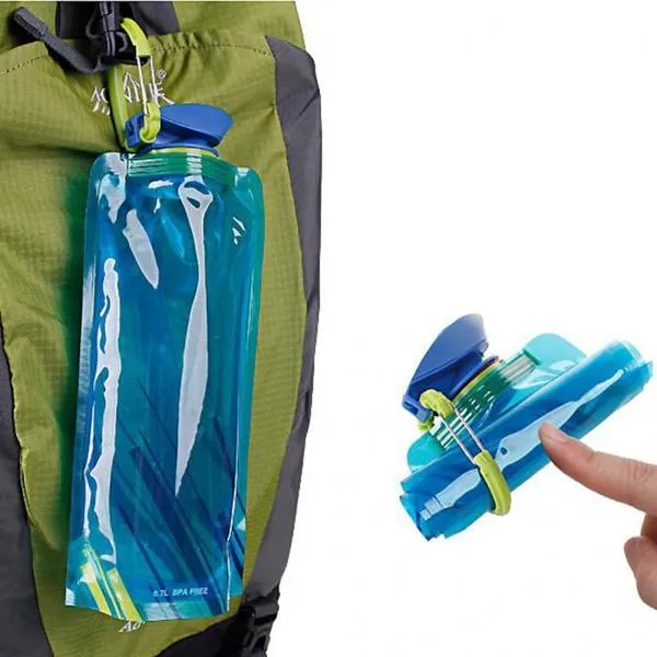 3pcs 0.7L Reusable Portable Collapsible Water Bottle Kettle with Clip for Biking Hiking Travel - Color Random