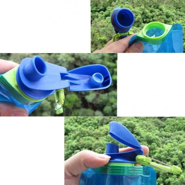 3pcs 0.7L Reusable Portable Collapsible Water Bottle Kettle with Clip for Biking Hiking Travel - Color Random