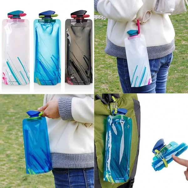 3pcs 0.7L Reusable Portable Collapsible Water Bottle Kettle with Clip for Biking Hiking Travel - Color Random