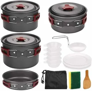 4-5 Persons Outdoor Cookware Sets Camping Tableware Aluminum Pan Pans Plates Bowls Cooking Set for Travel Picnic Hiking