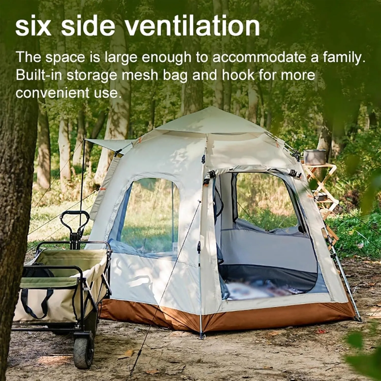 4-6 Person Tent Outdoor Camping Picnic Automatic Quick Open Tent Waterproof Sunshine-Proof Tent Family Pop Up Tent Garden Tent (S 3 to 4 Person One Size)
