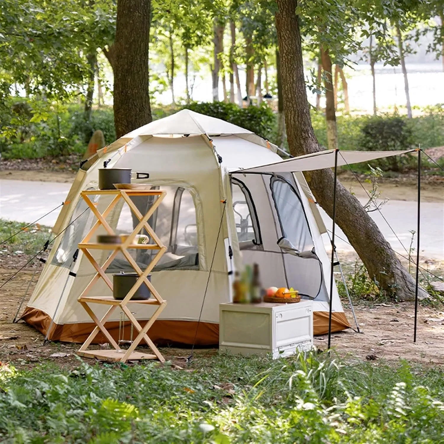 4-6 Person Tent Outdoor Camping Picnic Automatic Quick Open Tent Waterproof Sunshine-Proof Tent Family Pop Up Tent Garden Tent (S 3 to 4 Person One Size)