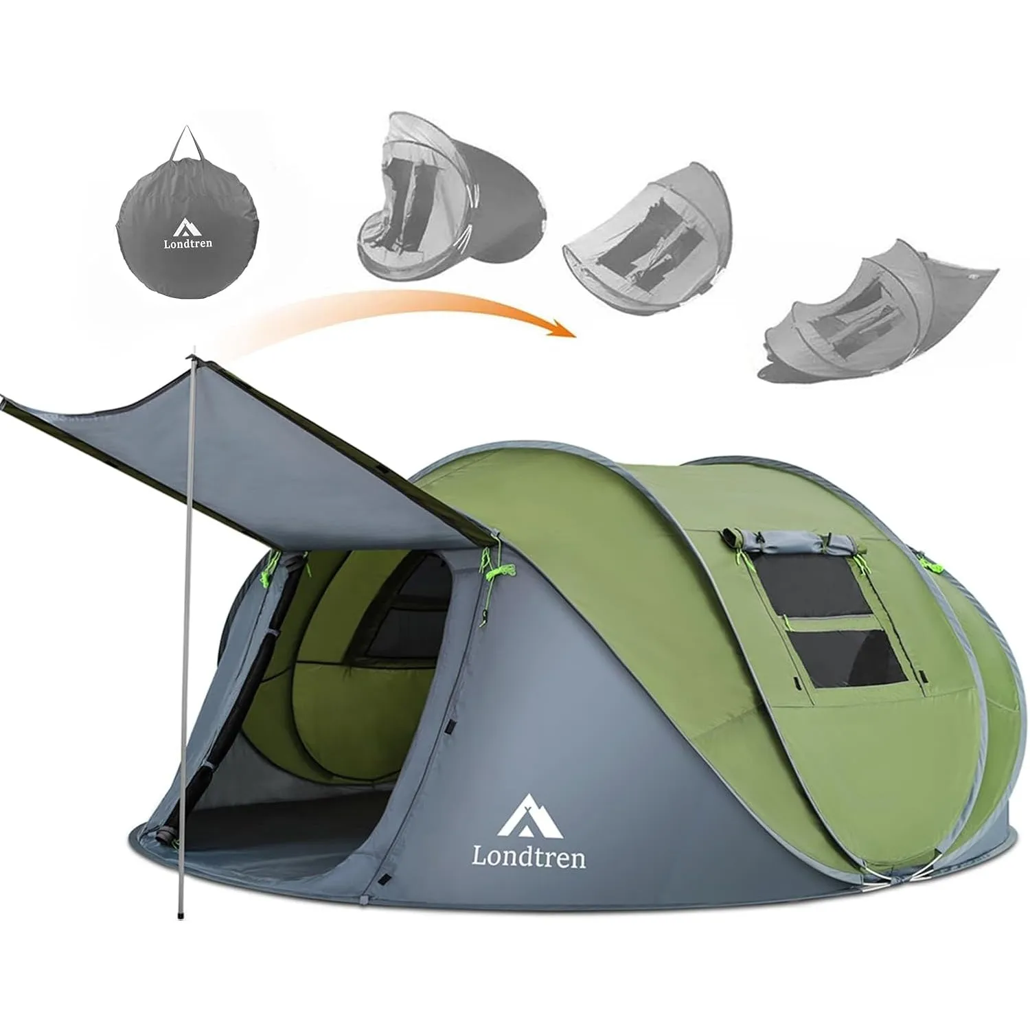 4 Person Easy Pop Up Tent Waterproof Automatic Setup 2 Doors-Instant Family Tents for Camping Hiking & Traveling