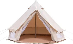 4-Season Bell Tent for Camping & Glamping, Waterproof Polyester Cotton Canvas Family Tent, Detachable Floor & Ventilation, Backyard, Festivals, Hiking Shelter