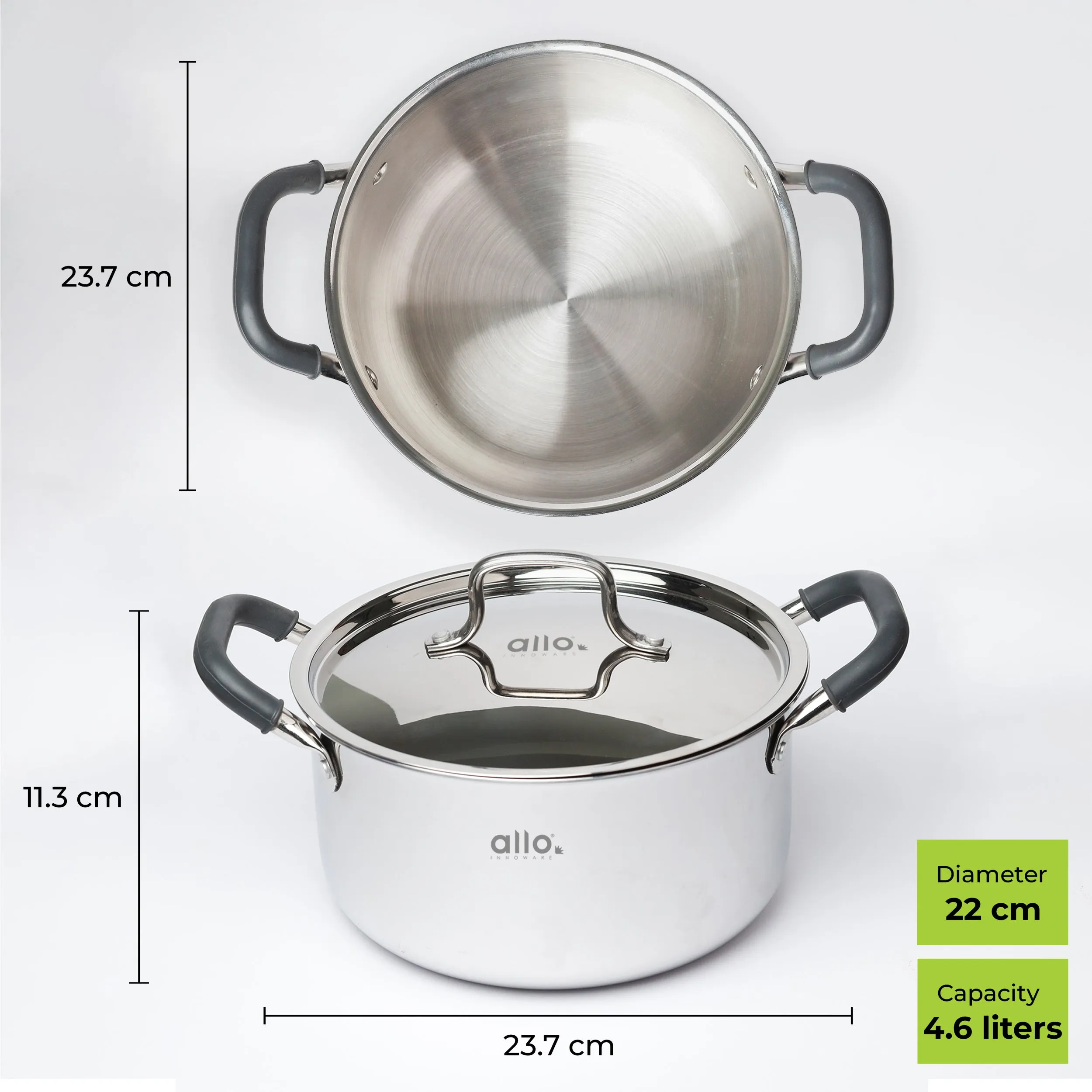 4.6L Allo CookSafe TriPly Saucepot | With Stainless Steel Lid | Induction Friendly | 22cm