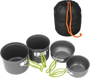 4pcs Camping Cookware Set | Multi - Layer Stackable Design for 2-3 Person Hiking/Backpacking/Outdoor | Folding Handle with Insulated Cover | Aluminum Alloy & Stainless Steel