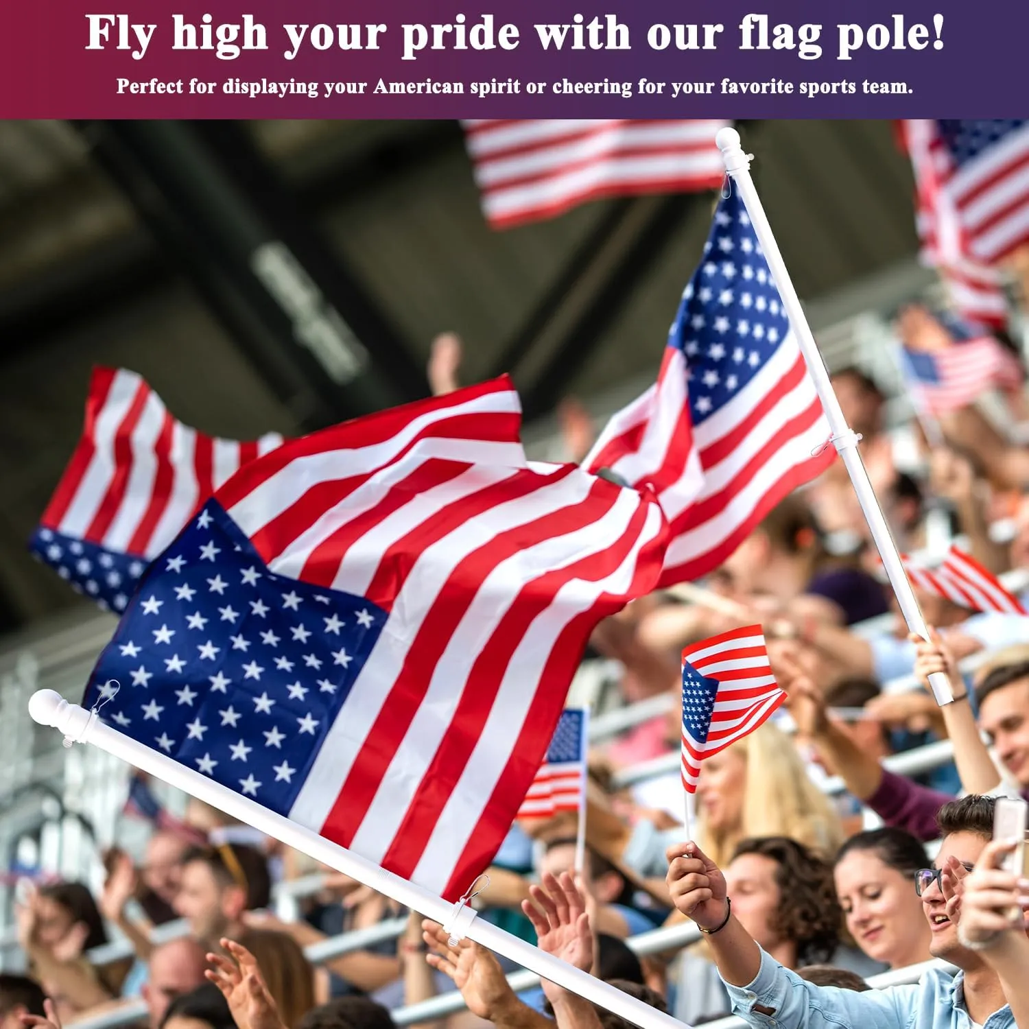 5 FT Flag Pole, Tangle Free Spinning Stainless Steel Weather Resistant Rustproof Flagpole for 3x5 USA Flag Sports Fan Outdoor Flags 1" Dia Flag Poles for Outside House, Wall-Mounted (White)