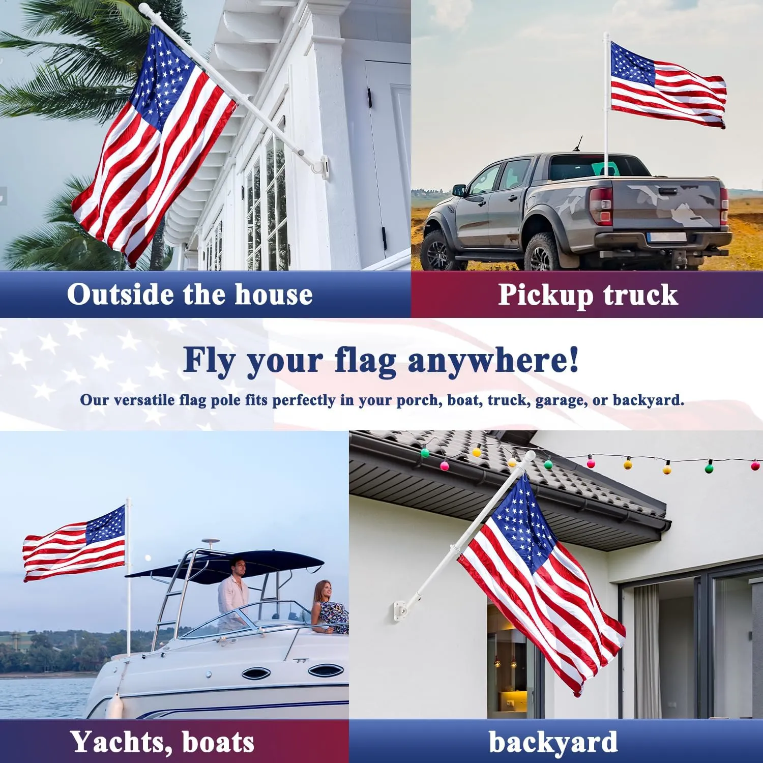 5 FT Flag Pole, Tangle Free Spinning Stainless Steel Weather Resistant Rustproof Flagpole for 3x5 USA Flag Sports Fan Outdoor Flags 1" Dia Flag Poles for Outside House, Wall-Mounted (White)