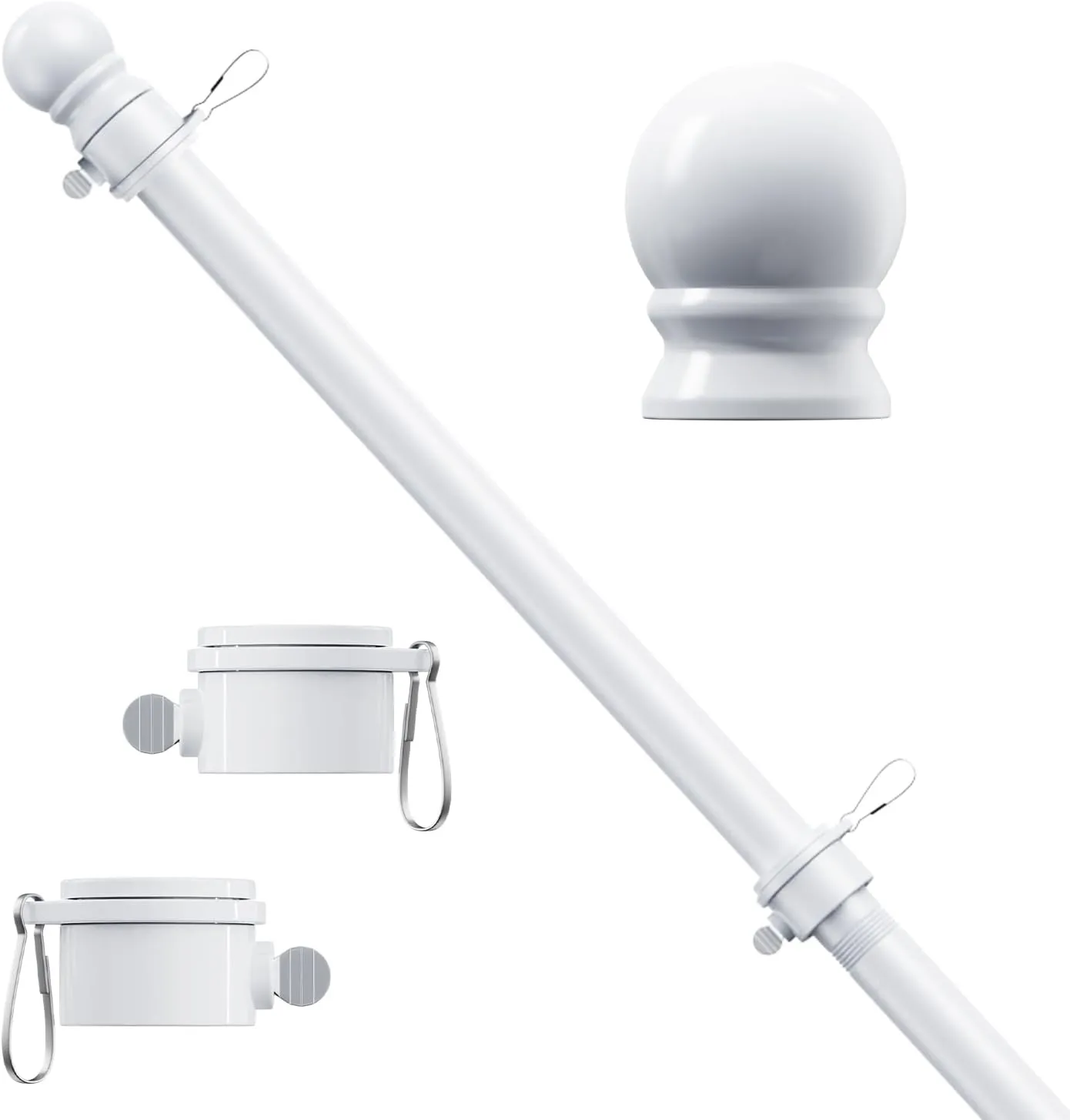 5 FT Flag Pole, Tangle Free Spinning Stainless Steel Weather Resistant Rustproof Flagpole for 3x5 USA Flag Sports Fan Outdoor Flags 1" Dia Flag Poles for Outside House, Wall-Mounted (White)