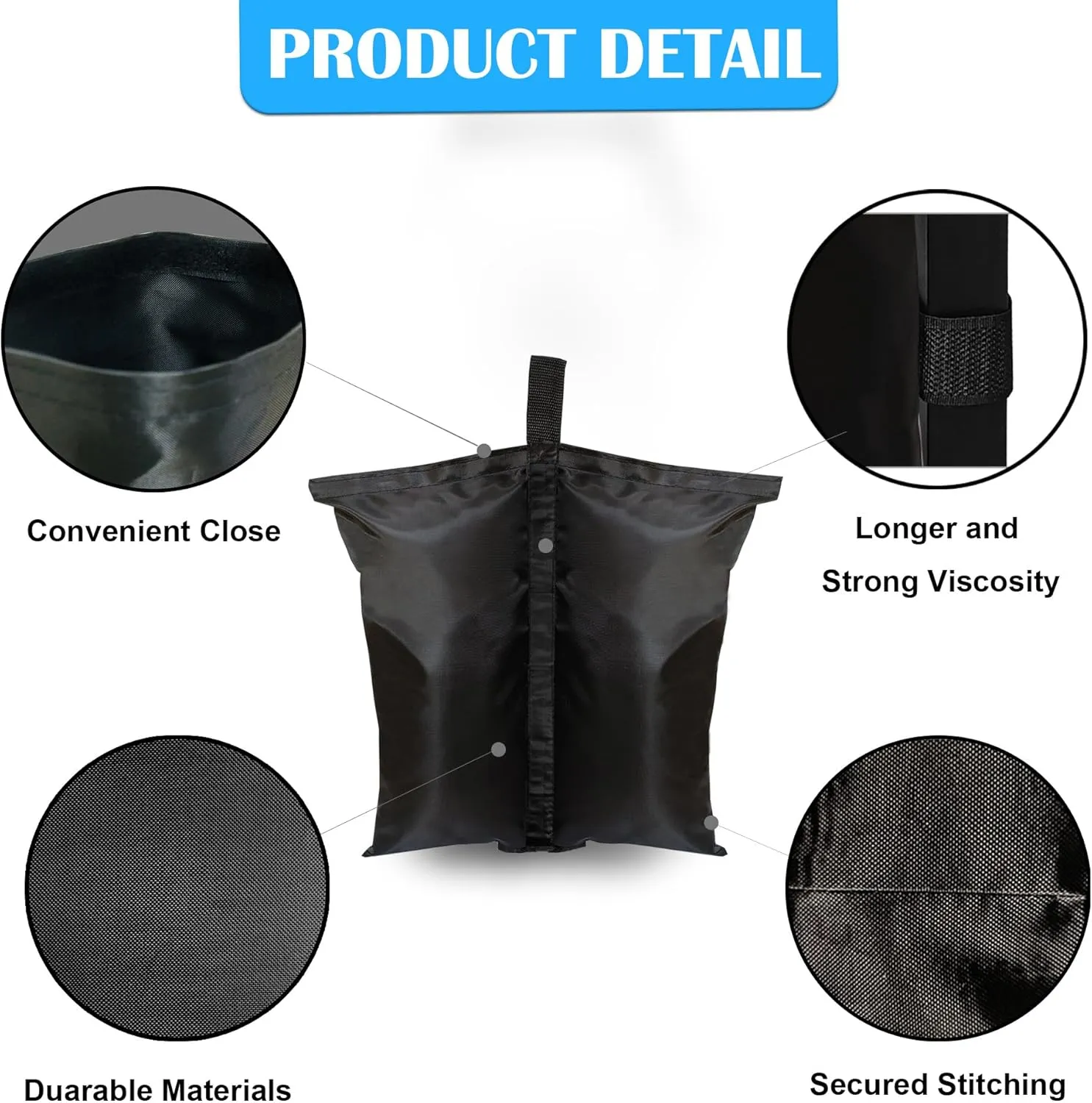 5 Pack(Black) 280 LBS Luma shades Sand Bags Weights for Canopy Weight Bag，Outdoor Gazebo Advertising Tent Sunshade Windproof sandbag Bag for Pop up Canopy Tent (Without Sand)