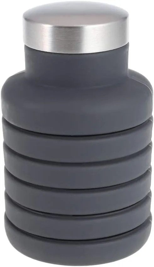 500ML Portable Silicone Water Bottle Retractable Folding Coffee Bottle Outdoor Travel Drinking Collapsible Sport Drink Kettle (Color : Black 1)