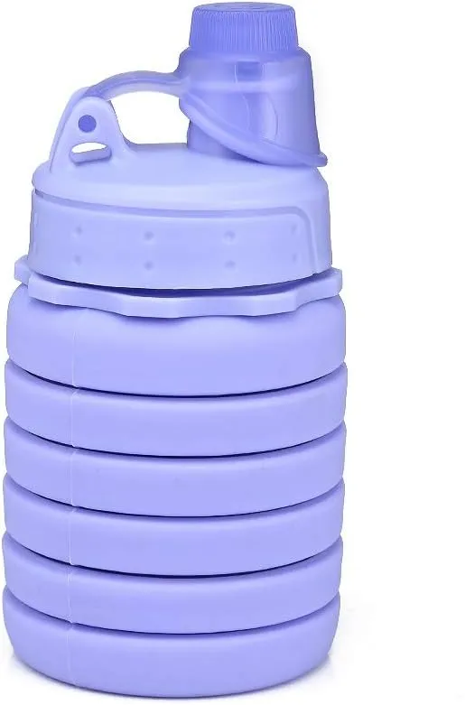 500ML Portable Silicone Water Bottle Retractable Folding Coffee Bottle Outdoor Travel Drinking Collapsible Sport Drink Kettle (Color : Purple 1)