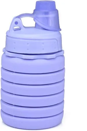 500ML Portable Silicone Water Bottle Retractable Folding Coffee Bottle Outdoor Travel Drinking Collapsible Sport Drink Kettle (Color : Purple 1)