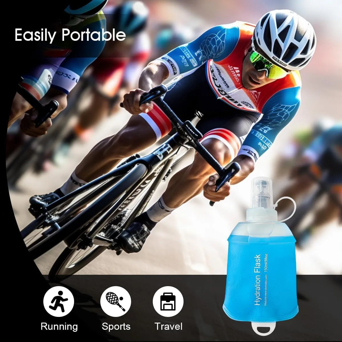 500ml Soft Flask, TPU Collapsible Soft Water Bottle for Hydration Pack, Running Vest, Folding Water Bottle for Hiking Cycling Climbing-2Pcs, Blue