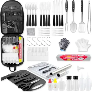 55Pcs Camping Utensils Cooking Set, 2 in 1 Camping Cooking Set & Campfire Grilling Cookware, Portable RV Camping Essentials, Camp Cooking Gear Must Haves Supplies for Travel BBQ Grill Picnic