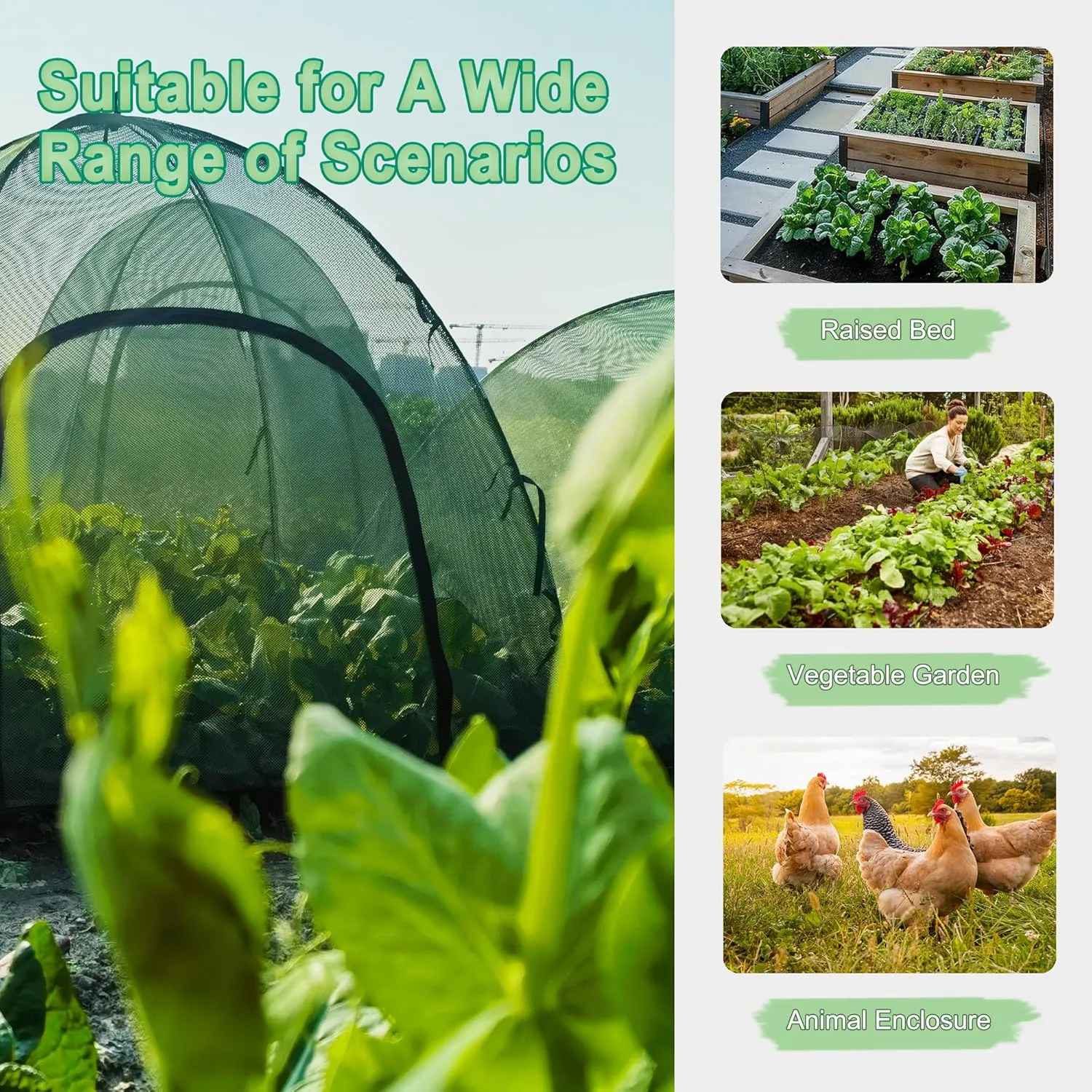59" x 59" x 60" Large Mesh Plant Cover from Animals - Plant Netting Pest Guard Cover with Stakes for Raised Bed, Plant Tent Cage Protector for Vegetables Fruits Flowers Small Animals 1PCS