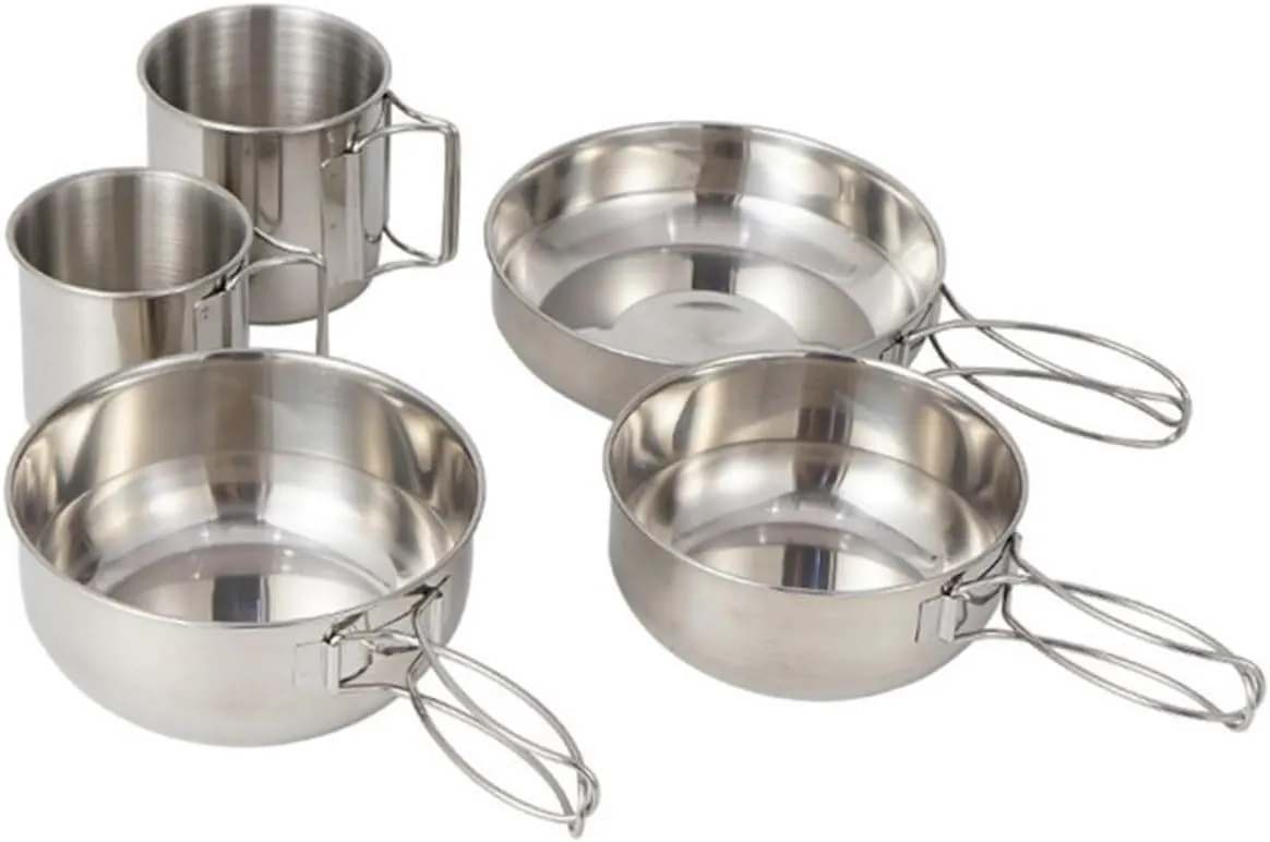 5pcs Camping Cutlery Set Frying Pan Bowl Cup Set Stainless Steel Tableware for Cooking Outdoor Cooking Camping Hiking BBQ
