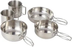 5pcs Camping Cutlery Set Frying Pan Bowl Cup Set Stainless Steel Tableware for Cooking Outdoor Cooking Camping Hiking BBQ