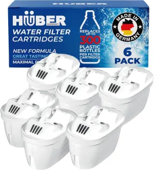 6 Pack Water Filter Replacement for HUBER MAVEA BWT, German Made, Replacement Filters for Pitchers Dispensers, Europe’s No 1 Technology -Superior Filtration & Taste